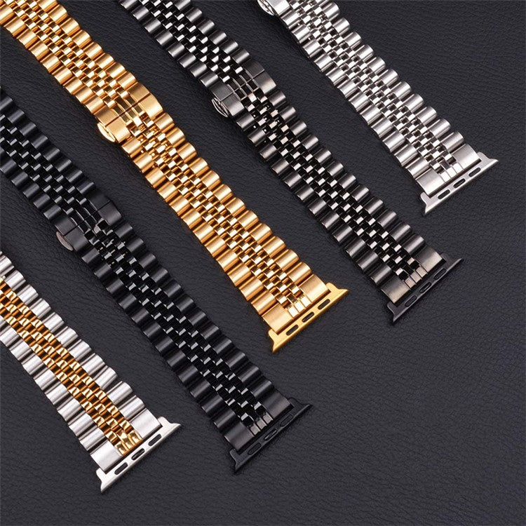 5-Beads Stainless Steel Watch Band for Apple Watch Series 10 42mm / 9 8 7 41mm / 6 5 4 SE SE (2022) SE (2023) 40mm / 3 2 1 38mm - Black