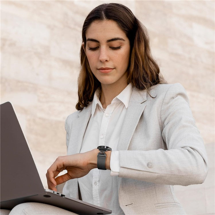 For Garmin Approach S40 / Forerunner 158 Milanese Band Electroplated Stainless Steel Magnetic Watch Strap with X-Shaped Connector - Black