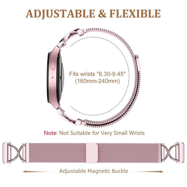 For Samsung Galaxy Watch Active2 40mm / 44mm Milanese Band Electroplated Stainless Steel Magnetic Watch Strap with X-Shaped Connector - Rose Pink