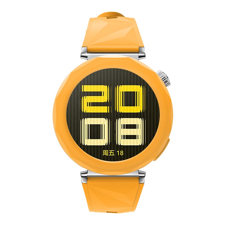 For Huawei Watch GT 5 Pro 42mm Silicone Strap Wrist Watch Band with Watch Frame Cover - Yellow