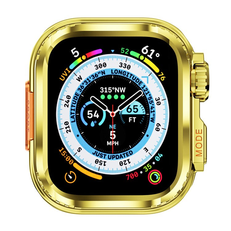 Metal Case for Apple Watch Series 9 / 8 / 7 45mm Sport Watch Protective Cover - Glossy Gold