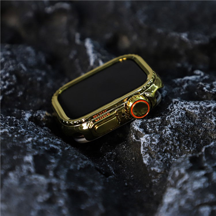 Metal Case for Apple Watch Series 9 / 8 / 7 45mm Sport Watch Protective Cover - Glossy Gold