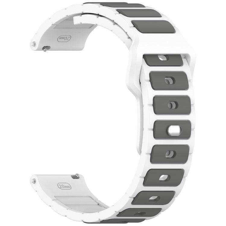 Silicone Strap for Samsung Galaxy Watch7 44mm 40mm / Watch6 44mm 40mm / Watch6 Classic 47mm 43mm Universal 20mm Dual Color Watch Band - White+Grey