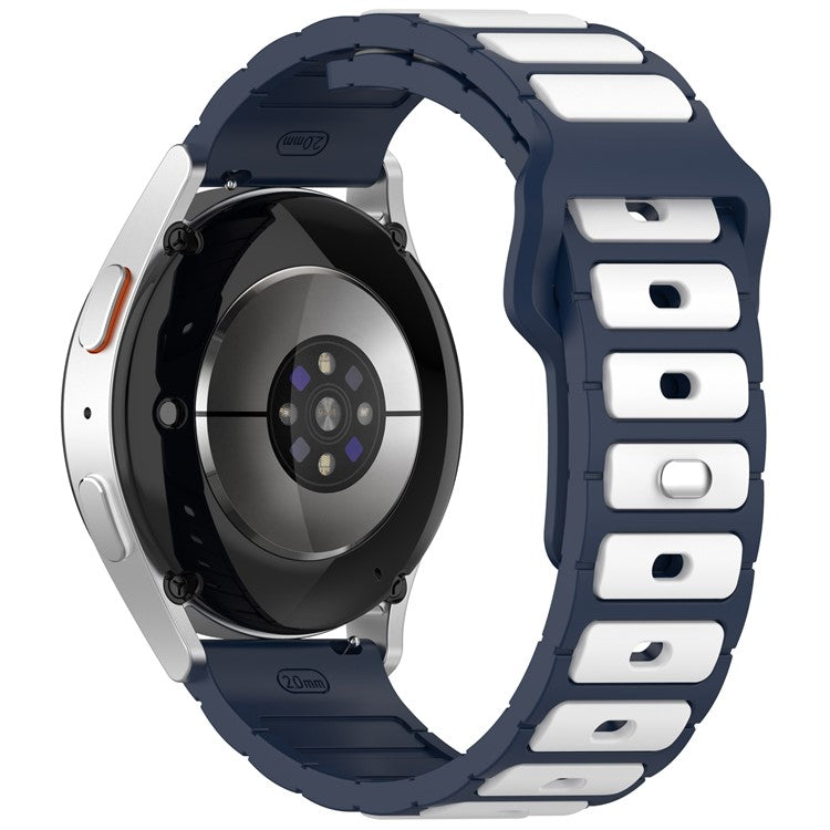 Silicone Strap for Samsung Galaxy Watch7 44mm 40mm / Watch6 44mm 40mm / Watch6 Classic 47mm 43mm Universal 20mm Dual Color Watch Band - Midnight Blue+White