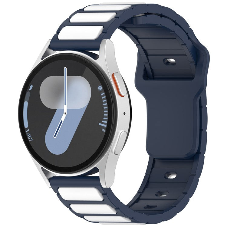 Silicone Strap for Samsung Galaxy Watch7 44mm 40mm / Watch6 44mm 40mm / Watch6 Classic 47mm 43mm Universal 20mm Dual Color Watch Band - Midnight Blue+White
