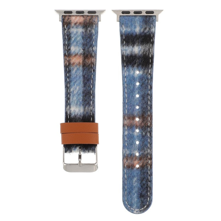 Watchband For Apple Watch Series 10 42mm / 9 8 7 41mm / SE 6 5 4 40mm / 3 2 1 38mm Wool Fabric Grid Watch Strap - Grid Dark Blue