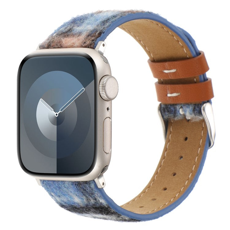 Watchband For Apple Watch Series 10 42mm / 9 8 7 41mm / SE 6 5 4 40mm / 3 2 1 38mm Wool Fabric Grid Watch Strap - Grid Dark Blue