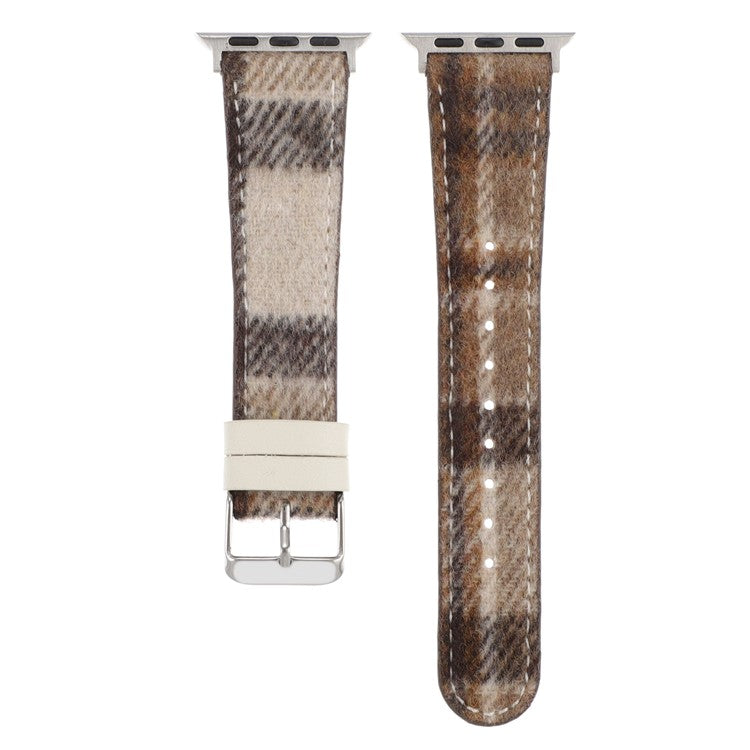 Watchband For Apple Watch Series 10 Ultra 2 Ultra 9 8 7 SE 6 5 4 3 2 1 46mm 49mm 45mm 44mm 42mm Wool Fabric Grid Watch Strap - Grid Brown