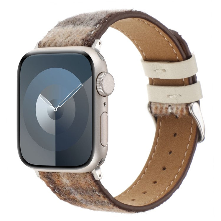 Watchband For Apple Watch Series 10 Ultra 2 Ultra 9 8 7 SE 6 5 4 3 2 1 46mm 49mm 45mm 44mm 42mm Wool Fabric Grid Watch Strap - Grid Brown