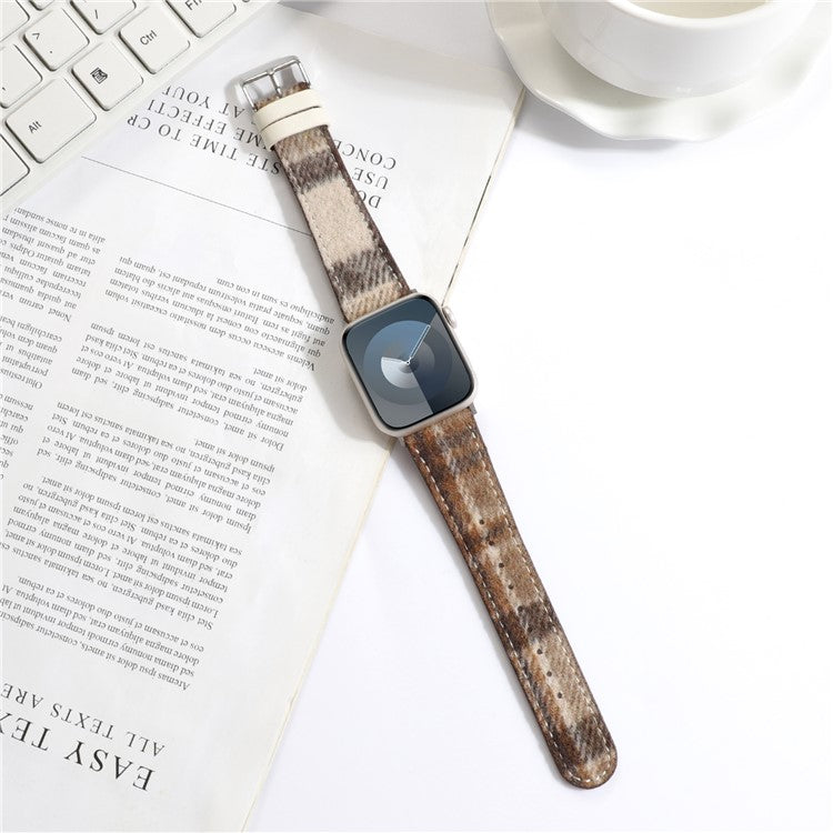 Watchband For Apple Watch Series 10 Ultra 2 Ultra 9 8 7 SE 6 5 4 3 2 1 46mm 49mm 45mm 44mm 42mm Wool Fabric Grid Watch Strap - Grid Brown