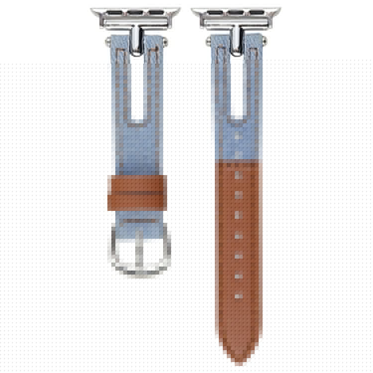 Denim+Leather Watch Strap for Apple Watch Series 10 46mm / Ultra 2 / Ultra 49mm / 9 8 7 45mm / SE (2023) SE (2022) SE 6 5 4 44mm / 3 2 1 42mm - Light Blue+Brown