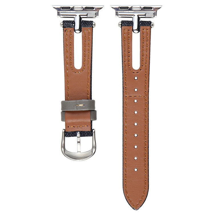 Denim+Leather Watch Strap for Apple Watch Series 10 46mm / Ultra 2 / Ultra 49mm / 9 8 7 45mm / SE (2023) SE (2022) SE 6 5 4 44mm / 3 2 1 42mm - Light Blue+Brown