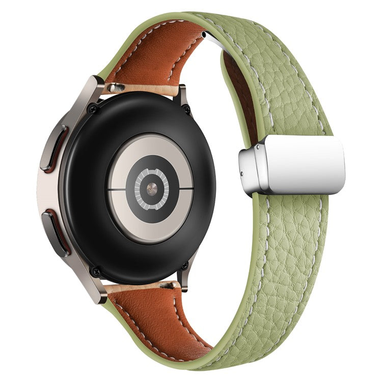 For Samsung Galaxy Watch3 45mm / Watch 46mm Leather Band 22mm Litchi Texture Strap with Folding Buckle - Avocado Green