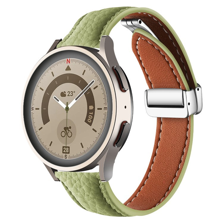 For Samsung Galaxy Watch3 45mm / Watch 46mm Leather Band 22mm Litchi Texture Strap with Folding Buckle - Avocado Green