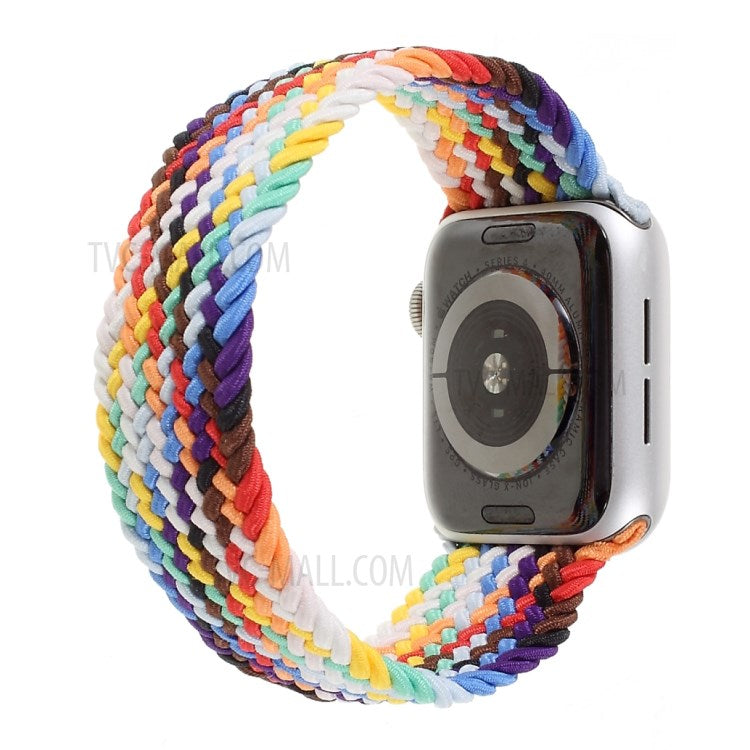 Braided Elastic Nylon Solo Loop Band Strap Wristband for Apple Watch Series 10 42mm / 9 8 7 41mm / 6 5 4 SE SE (2022) SE (2023) 40mm / 3 2 1 38mm (Size: L) - Multi-Color