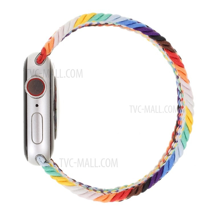 Braided Elastic Nylon Solo Loop Band Strap Wristband for Apple Watch Series 10 42mm / 9 8 7 41mm / 6 5 4 SE SE (2022) SE (2023) 40mm / 3 2 1 38mm (Size: L) - Multi-Color