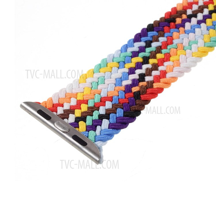 Braided Elastic Nylon Solo Loop Band Strap Wristband for Apple Watch Series 10 42mm / 9 8 7 41mm / 6 5 4 SE SE (2022) SE (2023) 40mm / 3 2 1 38mm (Size: L) - Multi-Color