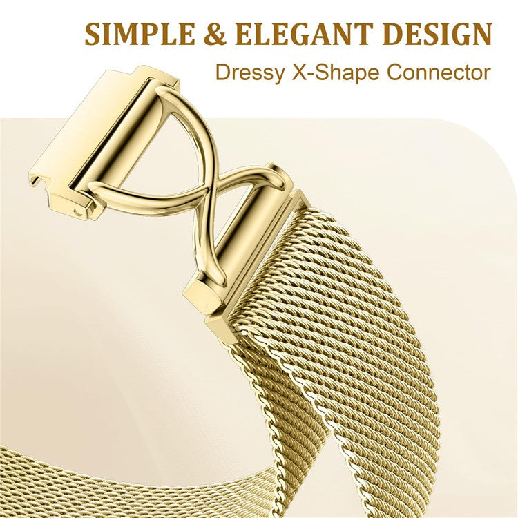 For Haylou BLING LS12 Milanese Band Electroplated Stainless Steel Magnetic Watch Strap with X-Shaped Connector - Gold