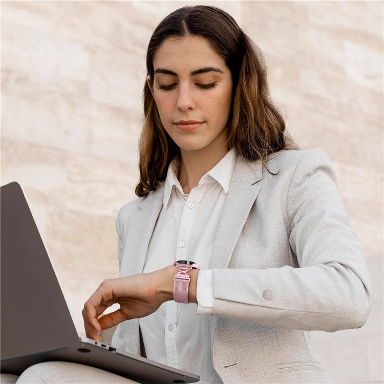 For Donerton P22 / P32 / P36 Milanese Band Electroplated Stainless Steel Magnetic Watch Strap with X-Shaped Connector - Rose Pink