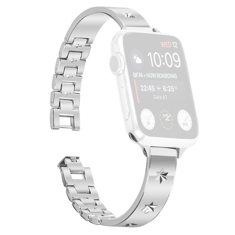 Replacement Strap for Apple Watch Series 10 46mm / Ultra 2 / Ultra 49mm / 9 8 7 45mm / SE (2023) SE (2022) SE 6 5 4 44mm / 3 2 1 42mm Metal Watch Band Snowflake Pattern, Silver