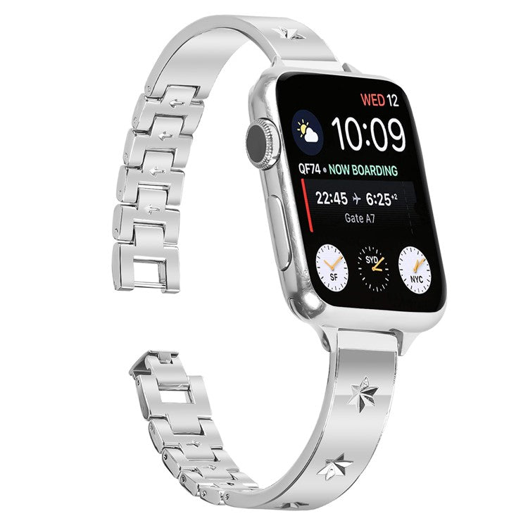 Replacement Strap for Apple Watch Series 10 46mm / Ultra 2 / Ultra 49mm / 9 8 7 45mm / SE (2023) SE (2022) SE 6 5 4 44mm / 3 2 1 42mm Metal Watch Band Snowflake Pattern, Silver