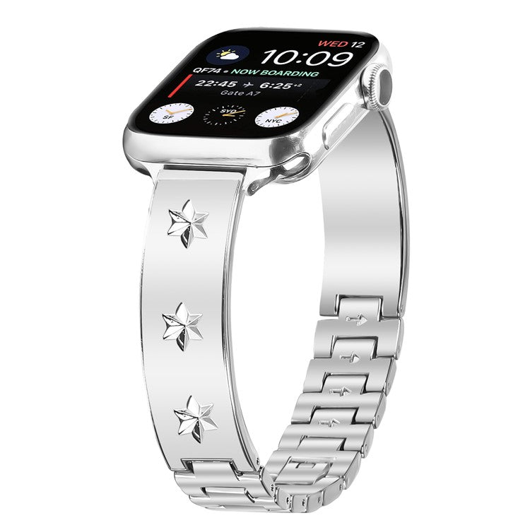 Replacement Strap for Apple Watch Series 10 46mm / Ultra 2 / Ultra 49mm / 9 8 7 45mm / SE (2023) SE (2022) SE 6 5 4 44mm / 3 2 1 42mm Metal Watch Band Snowflake Pattern, Silver