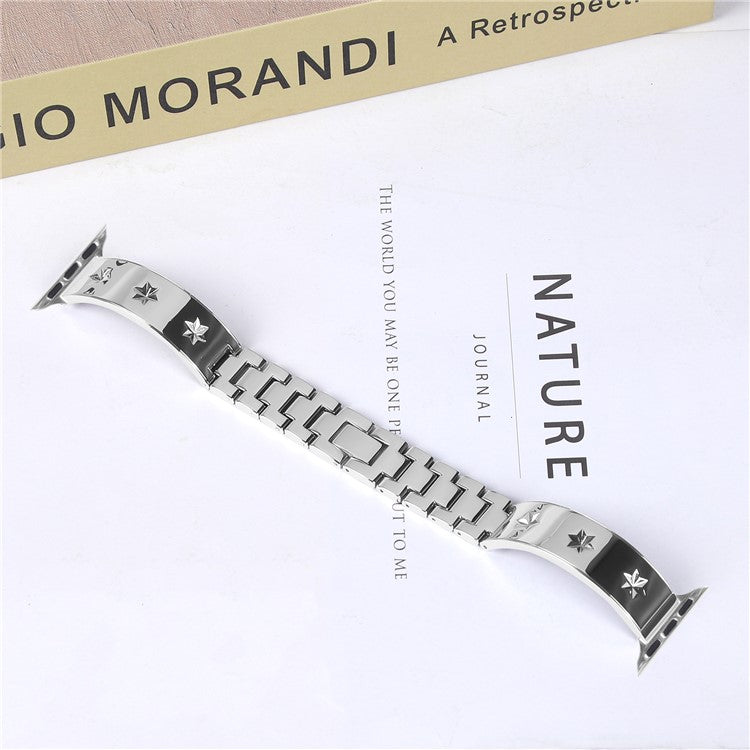 Replacement Strap for Apple Watch Series 10 46mm / Ultra 2 / Ultra 49mm / 9 8 7 45mm / SE (2023) SE (2022) SE 6 5 4 44mm / 3 2 1 42mm Metal Watch Band Snowflake Pattern, Silver