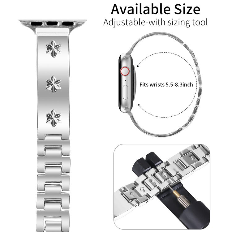 Replacement Strap for Apple Watch Series 10 46mm / Ultra 2 / Ultra 49mm / 9 8 7 45mm / SE (2023) SE (2022) SE 6 5 4 44mm / 3 2 1 42mm Metal Watch Band Snowflake Pattern, Silver