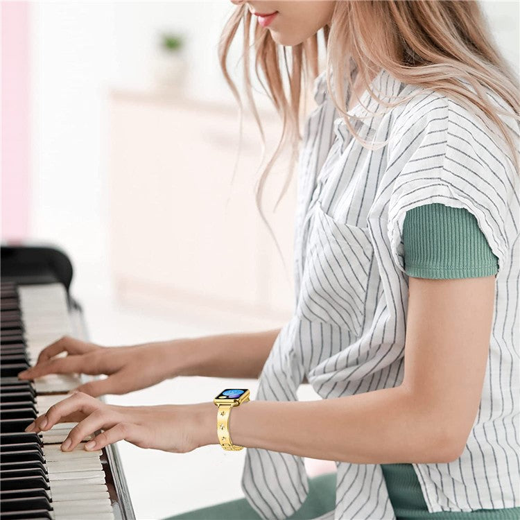 Replacement Strap for Xiaomi Smart Band 8 Pro Metal Watch Band Snowflake Pattern - Gold