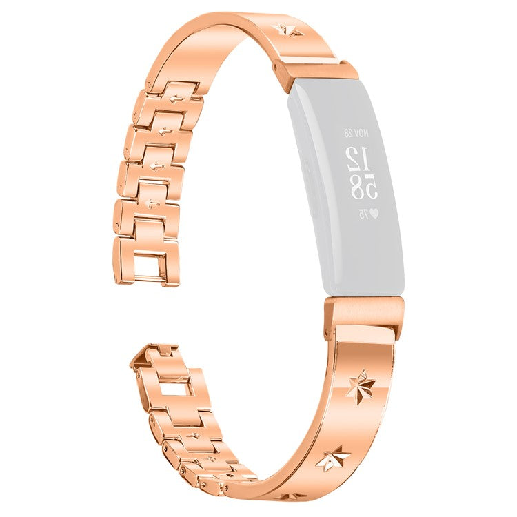 For Fitbit Inspire 2 Replacement Strap Metal Watch Band Snowflake Pattern - Rose Gold
