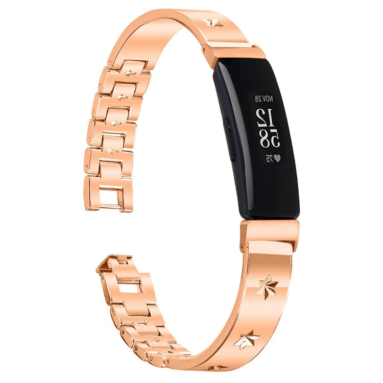 For Fitbit Inspire 2 Replacement Strap Metal Watch Band Snowflake Pattern - Rose Gold