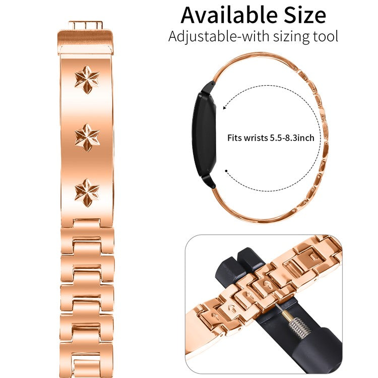 For Fitbit Inspire 2 Replacement Strap Metal Watch Band Snowflake Pattern - Rose Gold