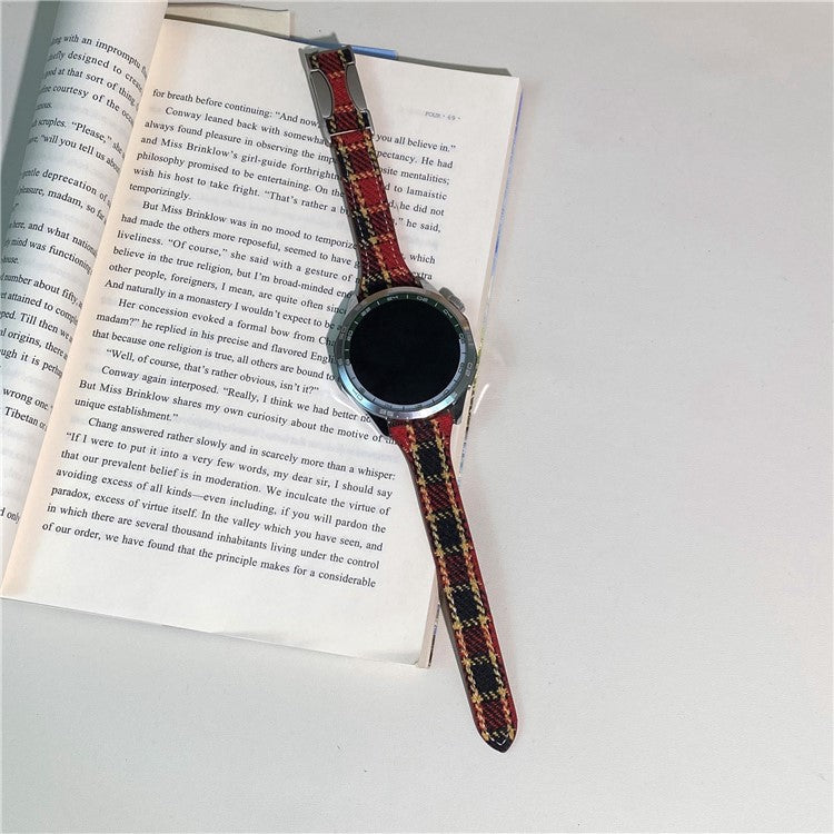 22mm Strap for Huawei Watch GT 5 46mm / Watch 4 Pro / Watch 4 Magnetic Buckle Plaid Texture Wool Band - Red