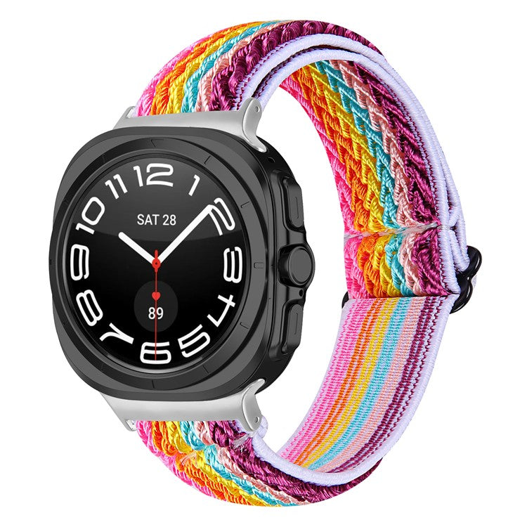 For Samsung Galaxy Watch Ultra 47mm Nylon Watch Band Adjustable Elastic Wrist Strap with Silver Connector - Multi-color