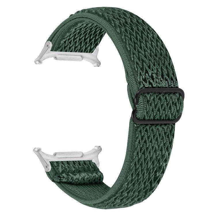 For Samsung Galaxy Watch Ultra 47mm Nylon Watch Band Adjustable Elastic Wrist Strap with Silver Connector - Army Green