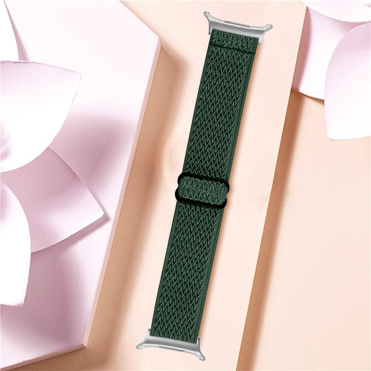 For Samsung Galaxy Watch Ultra 47mm Nylon Watch Band Adjustable Elastic Wrist Strap with Silver Connector - Army Green