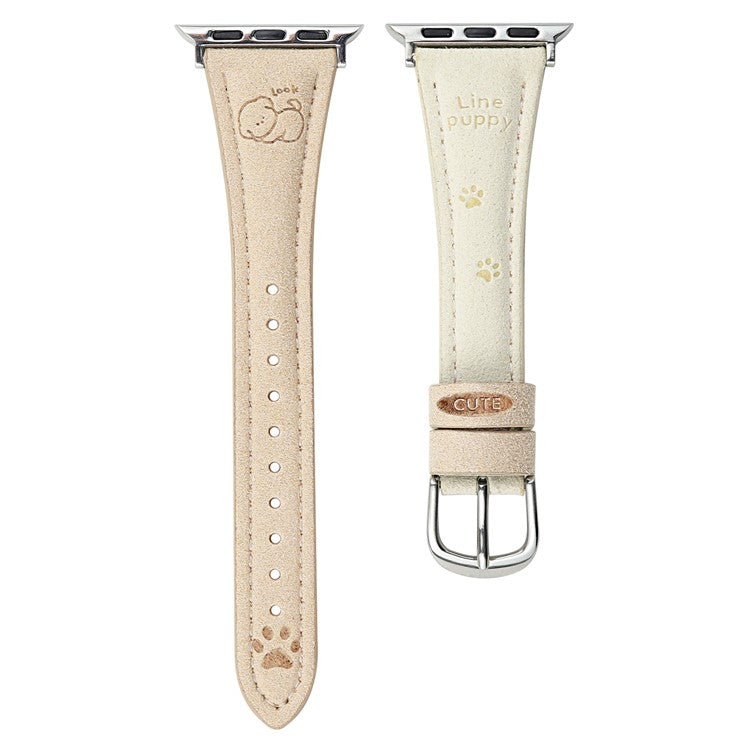 Cartoon Puppy Pattern Leather Strap for Apple Watch Series 10 46mm / Ultra 2 / Ultra 49mm / 9 8 7 45mm / SE (2023) SE (2022) SE 6 5 4 44mm / 3 2 1 42mm - Apricot+White