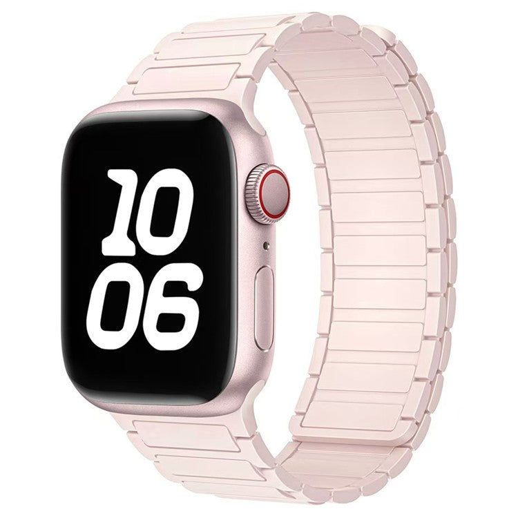 Magnetic Silicone Watch Band For Apple Watch Series 10 9 8 7 SE 6 5 4 3 2 1 42mm 41mm 40mm 38mm Three-Bead Design - Pink