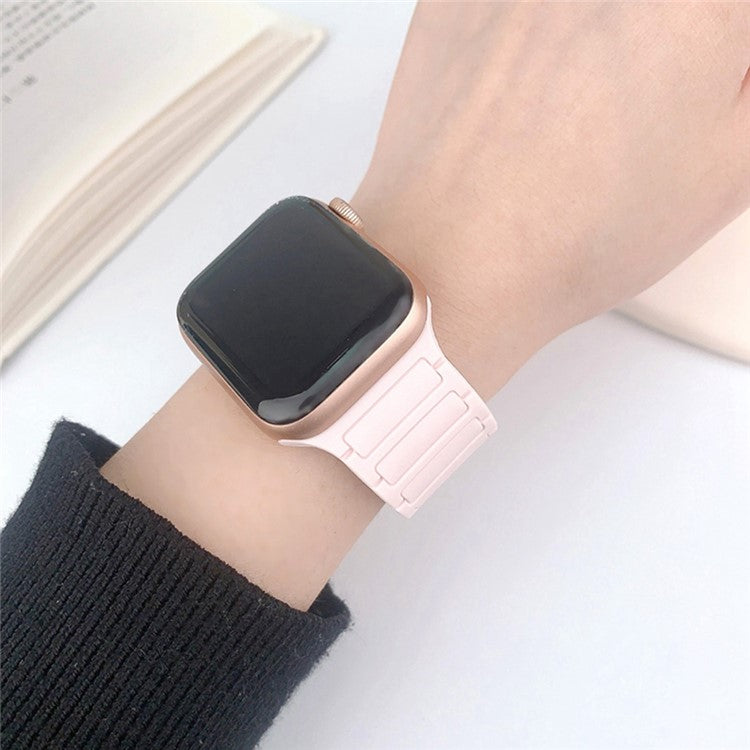Magnetic Silicone Watch Band For Apple Watch Series 10 9 8 7 SE 6 5 4 3 2 1 42mm 41mm 40mm 38mm Three-Bead Design - Pink