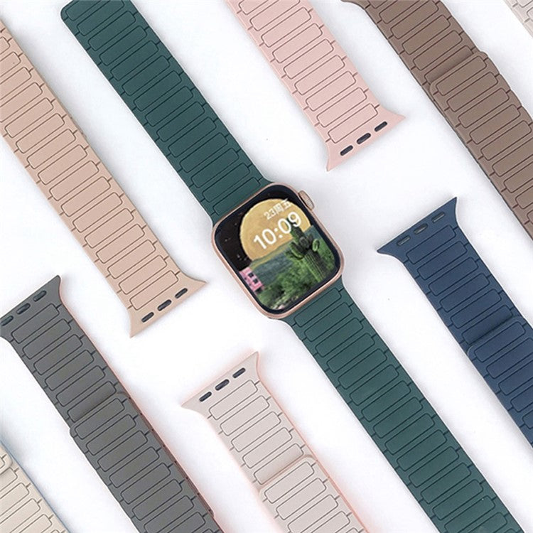 Magnetic Silicone Watch Band For Apple Watch Series 10 9 8 7 SE 6 5 4 3 2 1 42mm 41mm 40mm 38mm Three-Bead Design - Pink