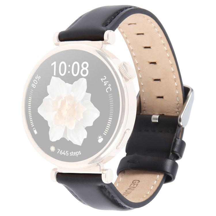 20mm Strap for Garmin Forerunner 165 / D2 Air X10 / vivoactive 5 Top Layer Cowhide Leather Watch Band - Black