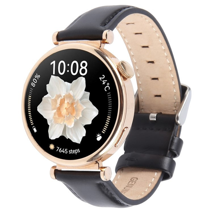 20mm Strap for Garmin Forerunner 165 / D2 Air X10 / vivoactive 5 Top Layer Cowhide Leather Watch Band - Black