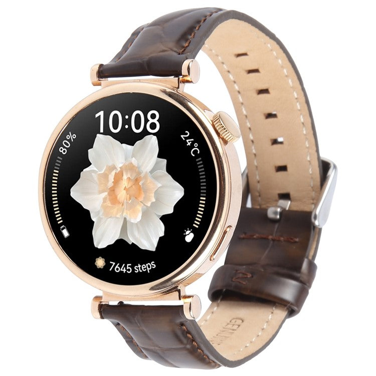 18mm Strap for Garmin Venu 3S / Forerunner 265S / Forerunner 255S / Venu 2S / Vivomove 3S Top Layer Cowhide Leather Watch Band - Brown Bamboo Grain