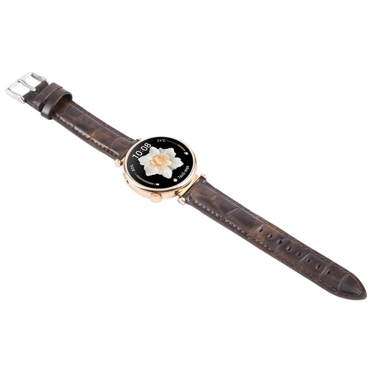 18mm Strap for Garmin Venu 3S / Forerunner 265S / Forerunner 255S / Venu 2S / Vivomove 3S Top Layer Cowhide Leather Watch Band - Brown Bamboo Grain