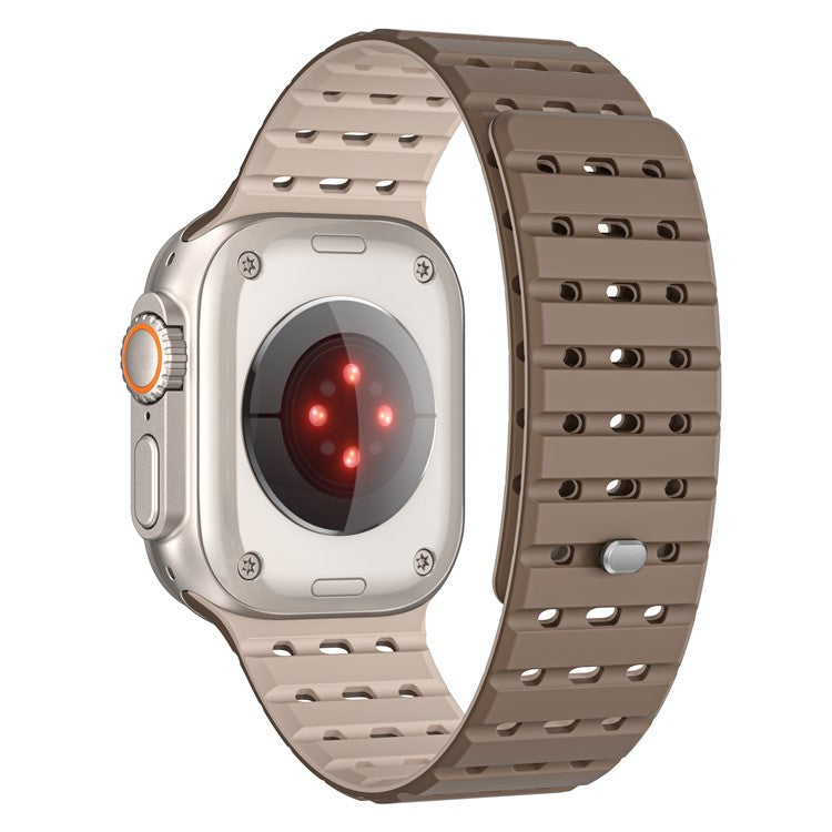 Silicone Band for Apple Watch Series 10 42mm / 9 8 7 41mm / SE (2023) SE (2022) SE 6 5 4 40mm / 3 2 1 38mm Magnetic Strap - Brown+Apricot