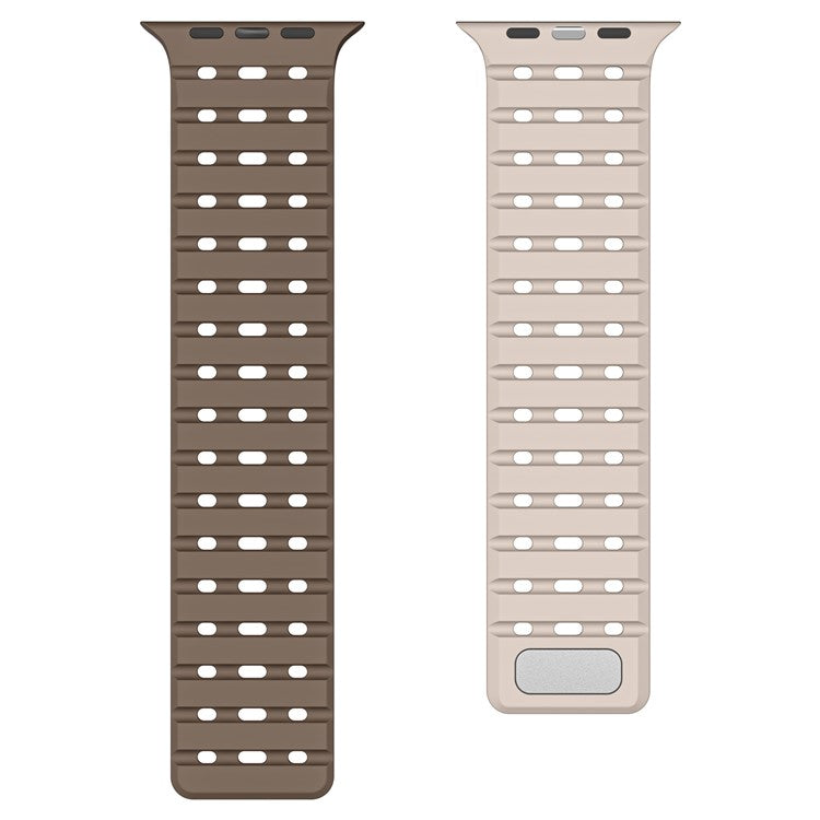 Silicone Band for Apple Watch Series 10 42mm / 9 8 7 41mm / SE (2023) SE (2022) SE 6 5 4 40mm / 3 2 1 38mm Magnetic Strap - Brown+Apricot
