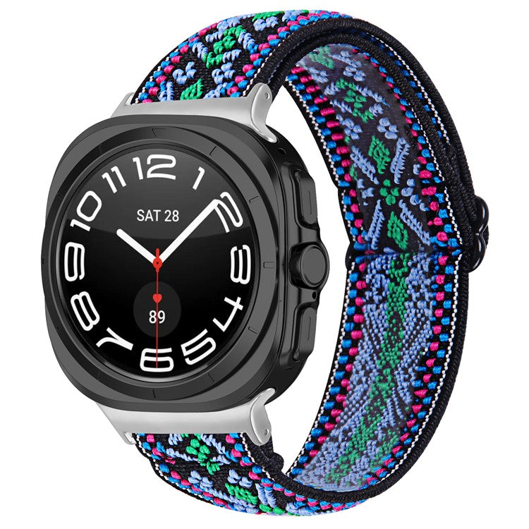 For Samsung Galaxy Watch Ultra 47mm Watch Band with Silver Connector, Adjustable Elastic Wrist Strap - #19