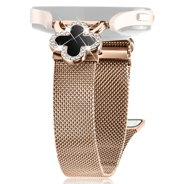 For Samsung Galaxy Watch3 41mm Milanese Band Electroplated Stainless Steel Watch Strap Clover Decor, Size: S - Rose Gold / Black
