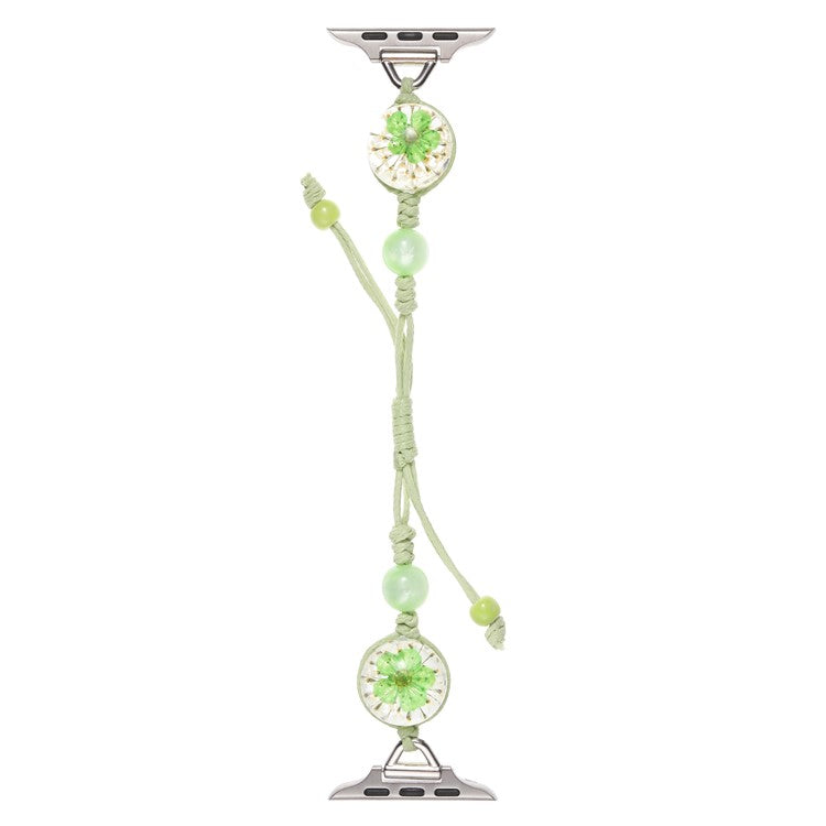 Watch Strap for Apple Watch Series 10 9 8 7 SE 6 5 4 3 2 1 42mm 41mm 40mm 38mm Crystal Flower Sliding Nylon Band - Green