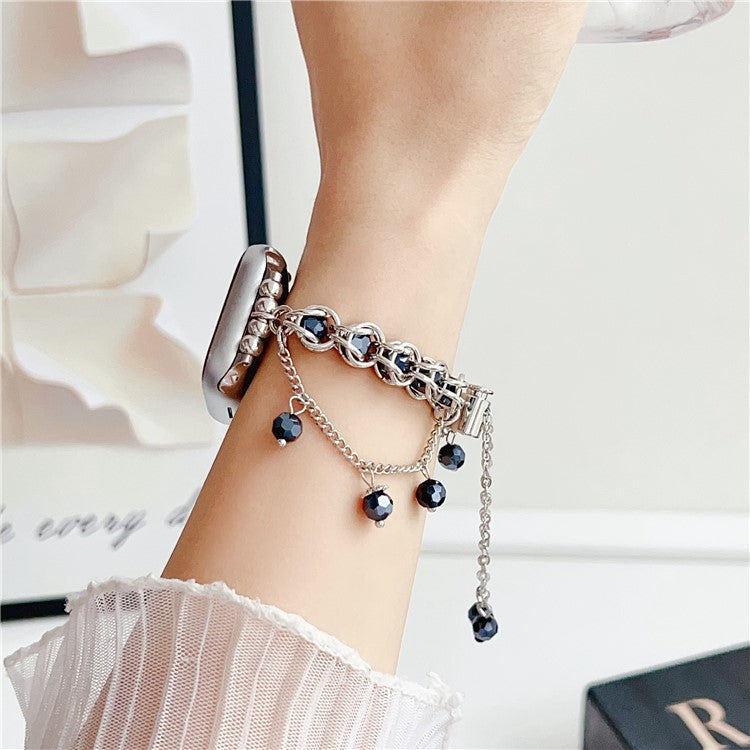 Crystal Beads Strap for Apple Watch Series 10 9 8 7 SE 6 5 4 3 2 1 42mm 41mm 40mm 38mm Sliding Bracelet - Dark Blue